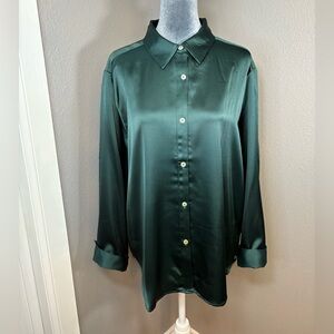 NWT Rachel Zoe Emerald Green Satiny Blouse Size XL